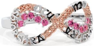 Pink Tourmaline White Rose Gold Celtic Infinity Irish "My eternal love" Ring