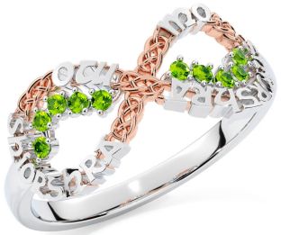 Peridot White Rose Gold Celtic Infinity Irish "My eternal love" Ring