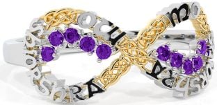 Amethyst White Yellow Gold Celtic Infinity Irish "My eternal love" Ring