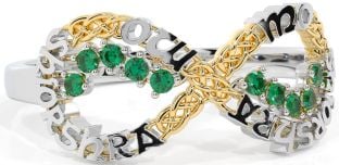 Emerald White Yellow Gold Celtic Infinity Irish "My eternal love" Ring