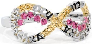 Pink Tourmaline White Yellow Gold Celtic Infinity Irish "My eternal love" Ring