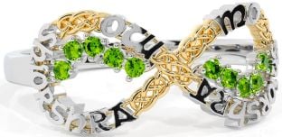 Peridot White Yellow Gold Celtic Infinity Irish "My eternal love" Ring