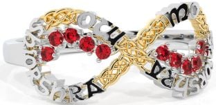 Ruby White Yellow Gold Celtic Infinity Irish "My eternal love" Ring