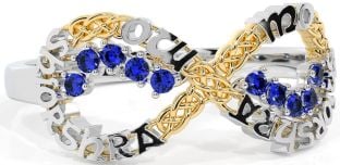Sapphire White Yellow Gold Celtic Infinity Irish "My eternal love" Ring