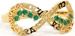 Emerald Gold Celtic Infinity Irish "My eternal love" Ring