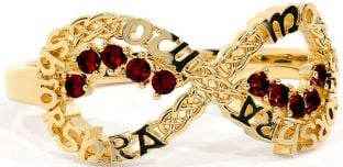Garnet Gold Celtic Infinity Irish "My eternal love" Ring