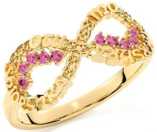 Pink Tourmaline Gold Celtic Infinity Irish "My eternal love" Ring