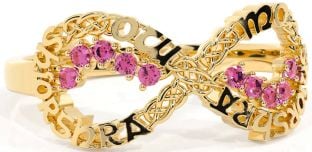 Pink Tourmaline Gold Celtic Infinity Irish "My eternal love" Ring