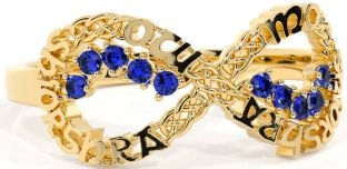 Sapphire Gold Celtic Infinity Irish "My eternal love" Ring