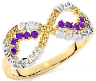 Amethyst White Yellow Gold Celtic Infinity Irish "My eternal love" Ring