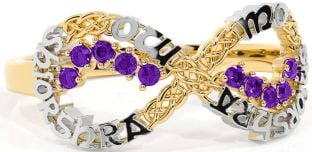 Amethyst White Yellow Gold Celtic Infinity Irish "My eternal love" Ring