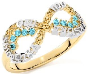 Aquamarine White Yellow Gold Celtic Infinity Irish "My eternal love" Ring