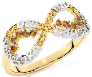 Citrine White Yellow Gold Celtic Infinity Irish "My eternal love" Ring