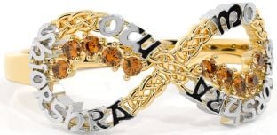 Citrine White Yellow Gold Celtic Infinity Irish "My eternal love" Ring