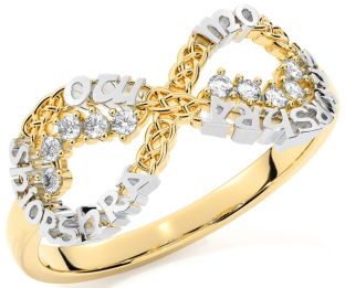 Diamond White Yellow Gold Celtic Infinity Irish "My eternal love" Ring
