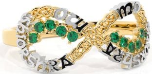 Emerald White Yellow Gold Celtic Infinity Irish "My eternal love" Ring