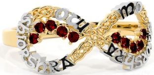 Garnet White Yellow Gold Celtic Infinity Irish "My eternal love" Ring