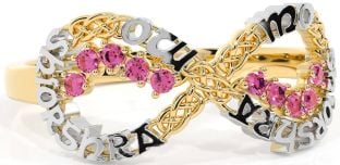 Pink Tourmaline White Yellow Gold Celtic Infinity Irish "My eternal love" Ring
