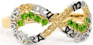 Peridot White Yellow Gold Celtic Infinity Irish "My eternal love" Ring