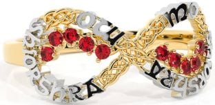 Ruby White Yellow Gold Celtic Infinity Irish "My eternal love" Ring