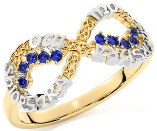 Sapphire White Yellow Gold Celtic Infinity Irish "My eternal love" Ring