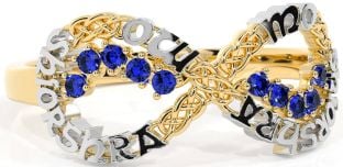 Sapphire White Yellow Gold Celtic Infinity Irish "My eternal love" Ring