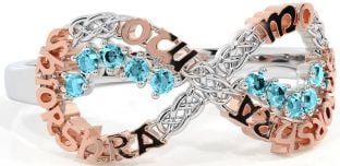 Aquamarine Rose Gold Silver Celtic Infinity Irish "My eternal love" Ring