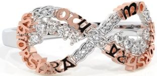Diamond Rose Gold Silver Celtic Infinity Irish "My eternal love" Ring