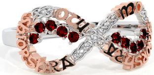 Garnet Rose Gold Silver Celtic Infinity Irish "My eternal love" Ring
