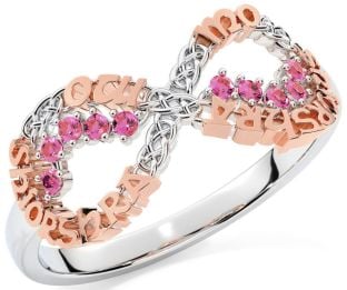 Pink Tourmaline Rose Gold Silver Celtic Infinity Irish "My eternal love" Ring