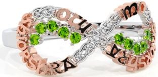 Peridot Rose Gold Silver Celtic Infinity Irish "My eternal love" Ring