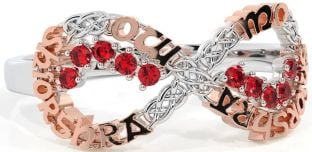 Ruby Rose Gold Silver Celtic Infinity Irish "My eternal love" Ring