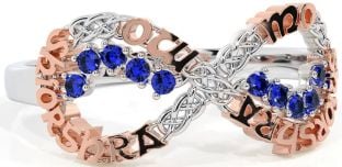 Sapphire Rose Gold Silver Celtic Infinity Irish "My eternal love" Ring