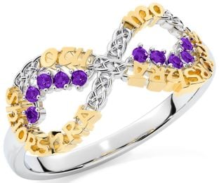 Amethyst Gold Silver Celtic Infinity Irish "My eternal love" Ring