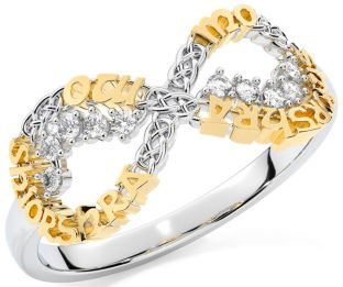 Diamond Gold Silver Celtic Infinity Irish "My eternal love" Ring