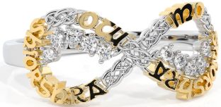 Diamond Gold Silver Celtic Infinity Irish "My eternal love" Ring