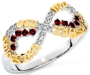 Garnet Gold Silver Celtic Infinity Irish "My eternal love" Ring