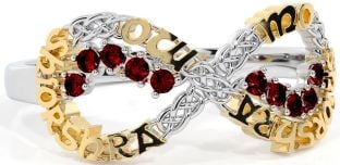 Garnet Gold Silver Celtic Infinity Irish "My eternal love" Ring