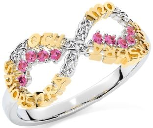 Pink Tourmaline Gold Silver Celtic Infinity Irish "My eternal love" Ring