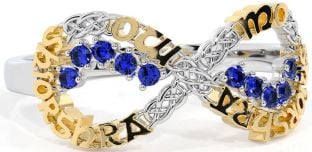 Sapphire Gold Silver Celtic Infinity Irish "My eternal love" Ring