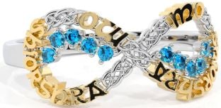 Topaz Gold Silver Celtic Infinity Irish "My eternal love" Ring