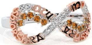 Citrine White Rose Gold Celtic Infinity Irish "My eternal love" Ring