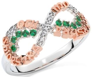 Emerald White Rose Gold Celtic Infinity Irish "My eternal love" Ring