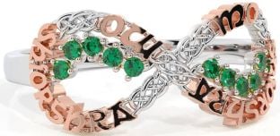Emerald White Rose Gold Celtic Infinity Irish "My eternal love" Ring