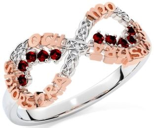 Garnet White Rose Gold Celtic Infinity Irish "My eternal love" Ring