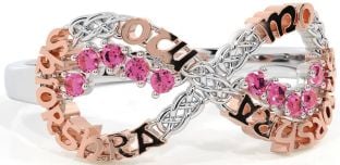 Pink Tourmaline White Rose Gold Celtic Infinity Irish "My eternal love" Ring