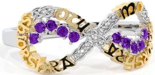 Amethyst White Yellow Gold Celtic Infinity Irish "My eternal love" Ring