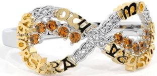 Citrine White Yellow Gold Celtic Infinity Irish "My eternal love" Ring