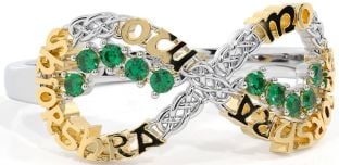 Emerald White Yellow Gold Celtic Infinity Irish "My eternal love" Ring