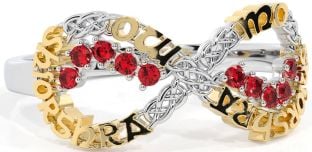 Ruby White Yellow Gold Celtic Infinity Irish "My eternal love" Ring